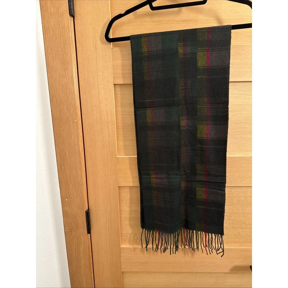 Dark Green Scarf Wool Green Pink Plaid 11